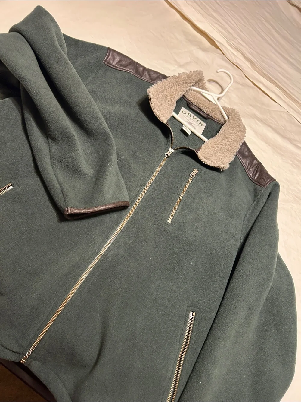 Orvis Green Fleece Jacket with Sherpa Collar